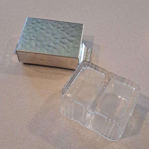 Southern Living at Home Sugar Packet Holder Hammered Aluminum Tray Pressed Glass - Picture 4 of 7